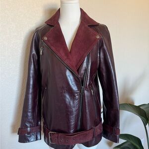 AG Jeans Moto Burgundy Leather Jacket **Real Leather**